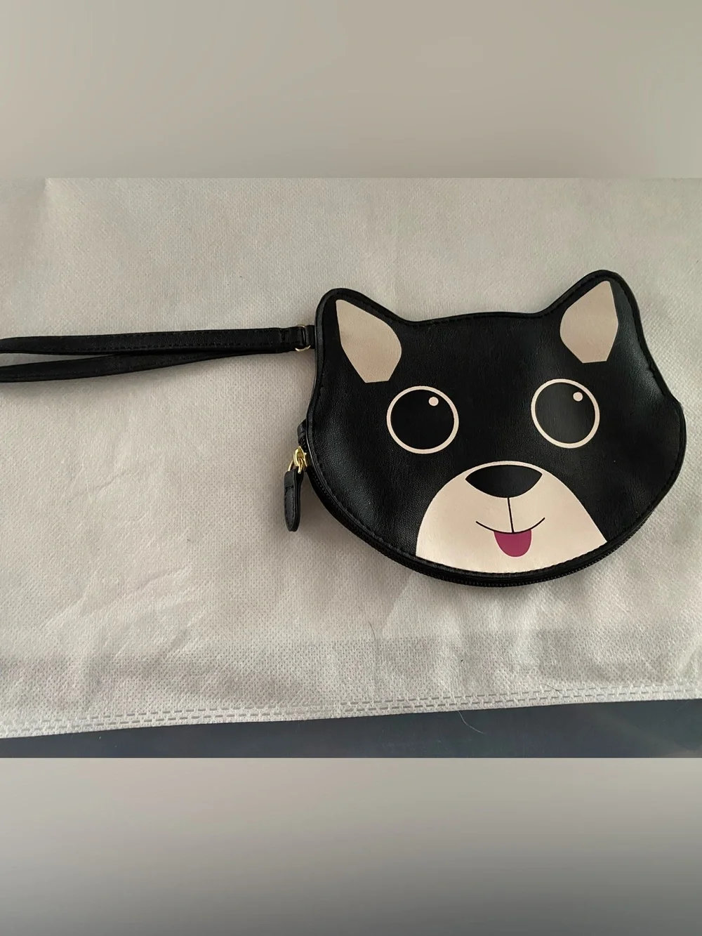 Luv Betsey Wristlet Purse Black White Dog Puppy Zip Pouch 7 X 5 Inch